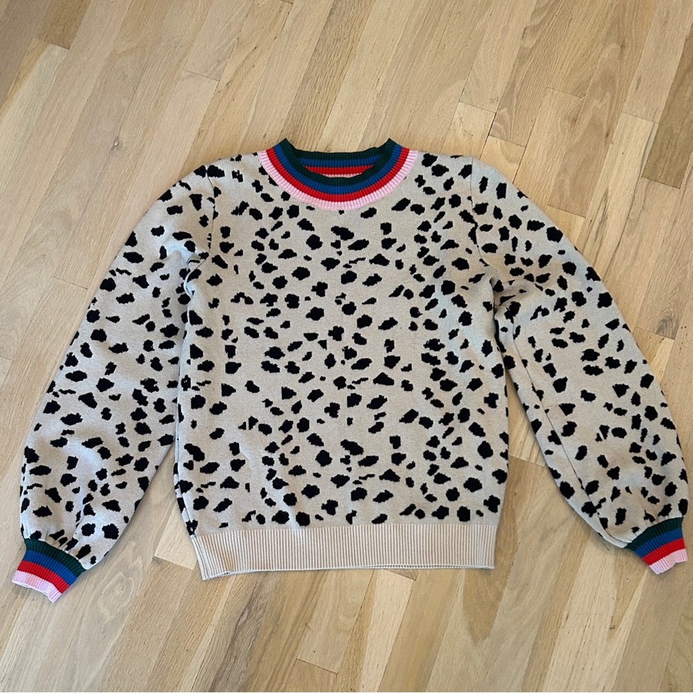Fate Leopard Print Crew Neck Sweater - Black and Cream